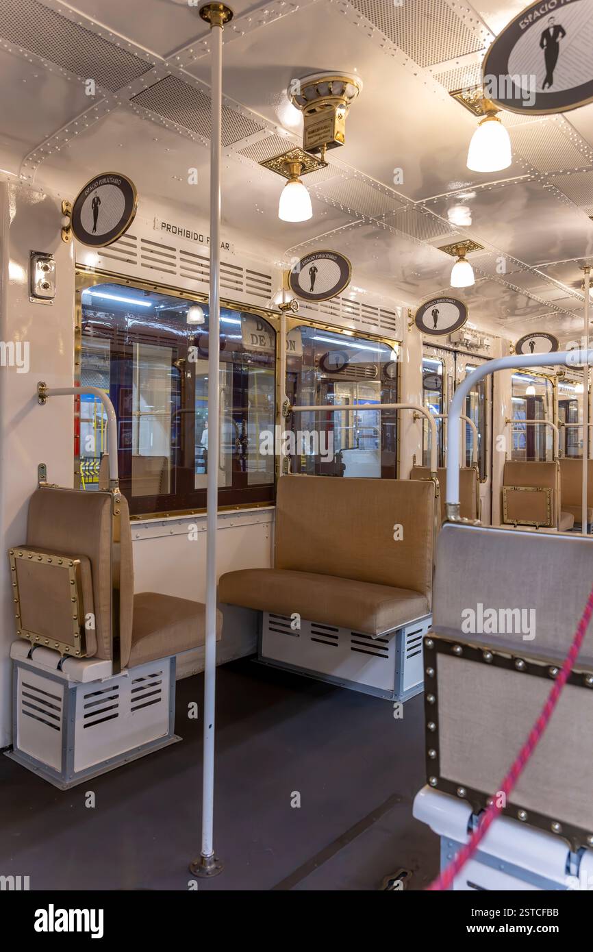 Metropolitan Inside Inside a preserved metro train at Madrid's Underground Metro museum ...