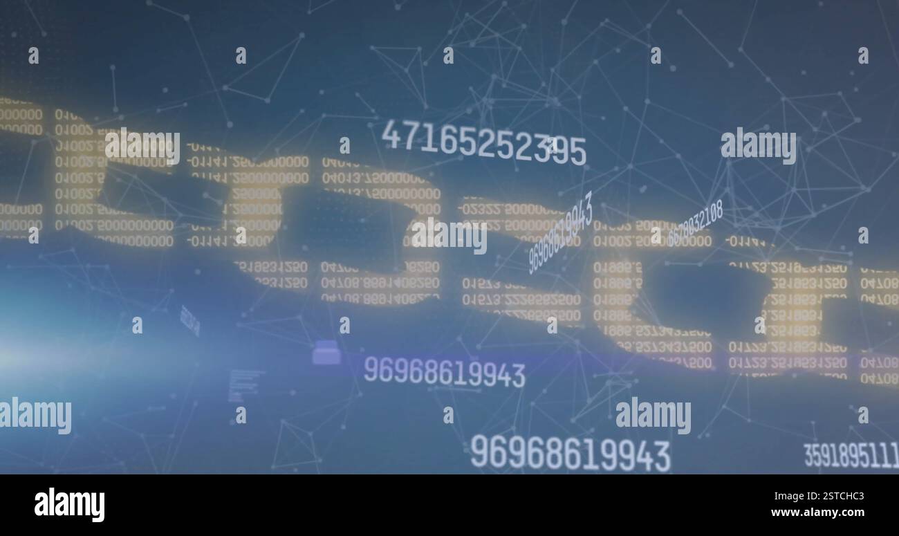 Image of data processing over shapes and chain Stock Photo