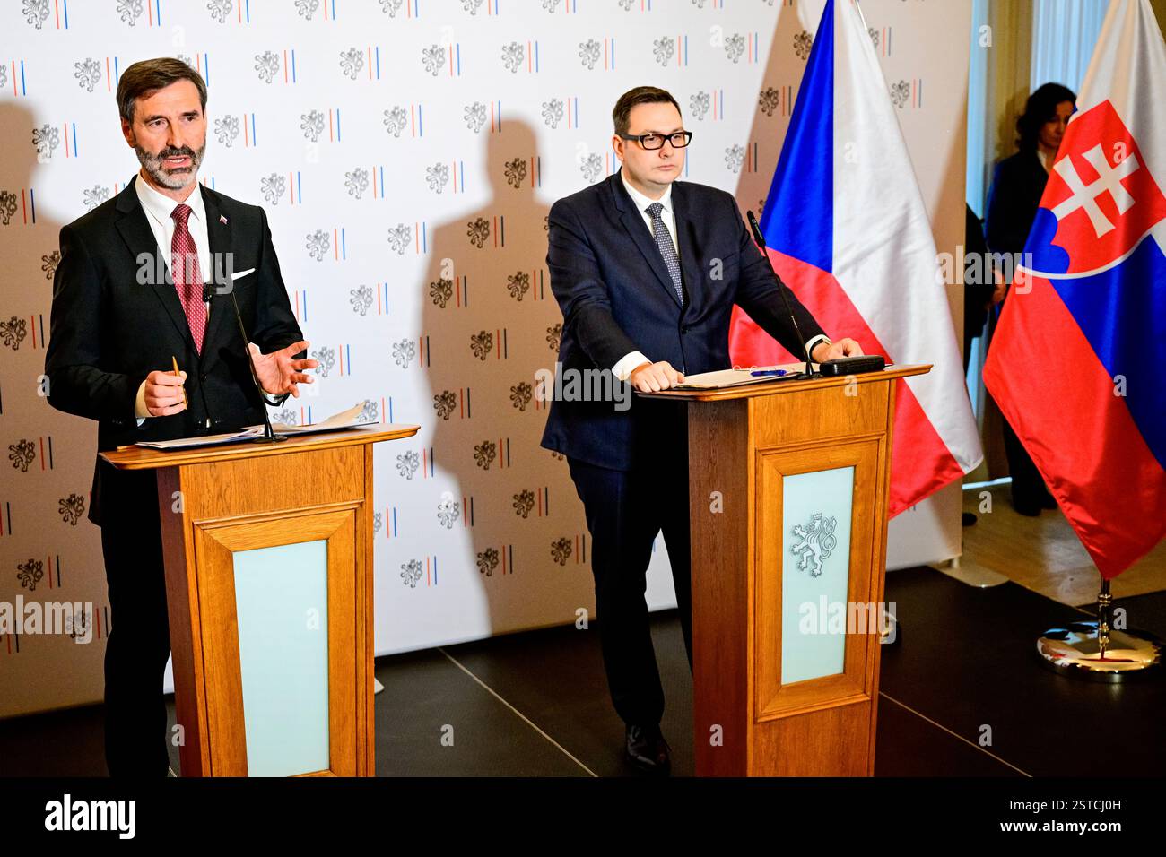 Prague, Czech Republic. 18th Feb, 2025. From right Czech Foreign