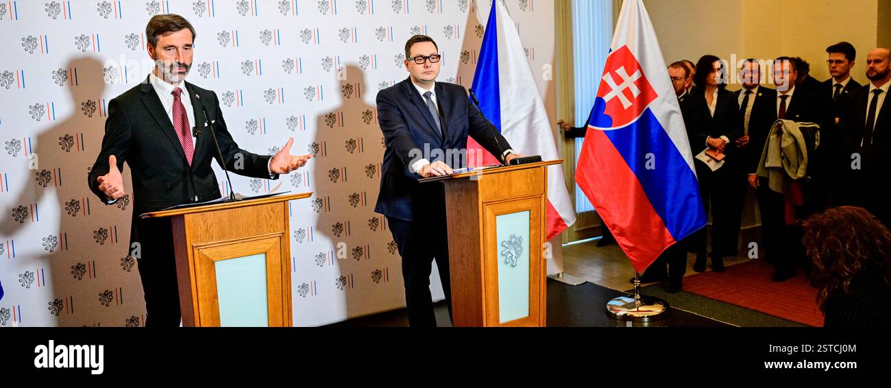 Prague, Czech Republic. 18th Feb, 2025. From right Czech Foreign