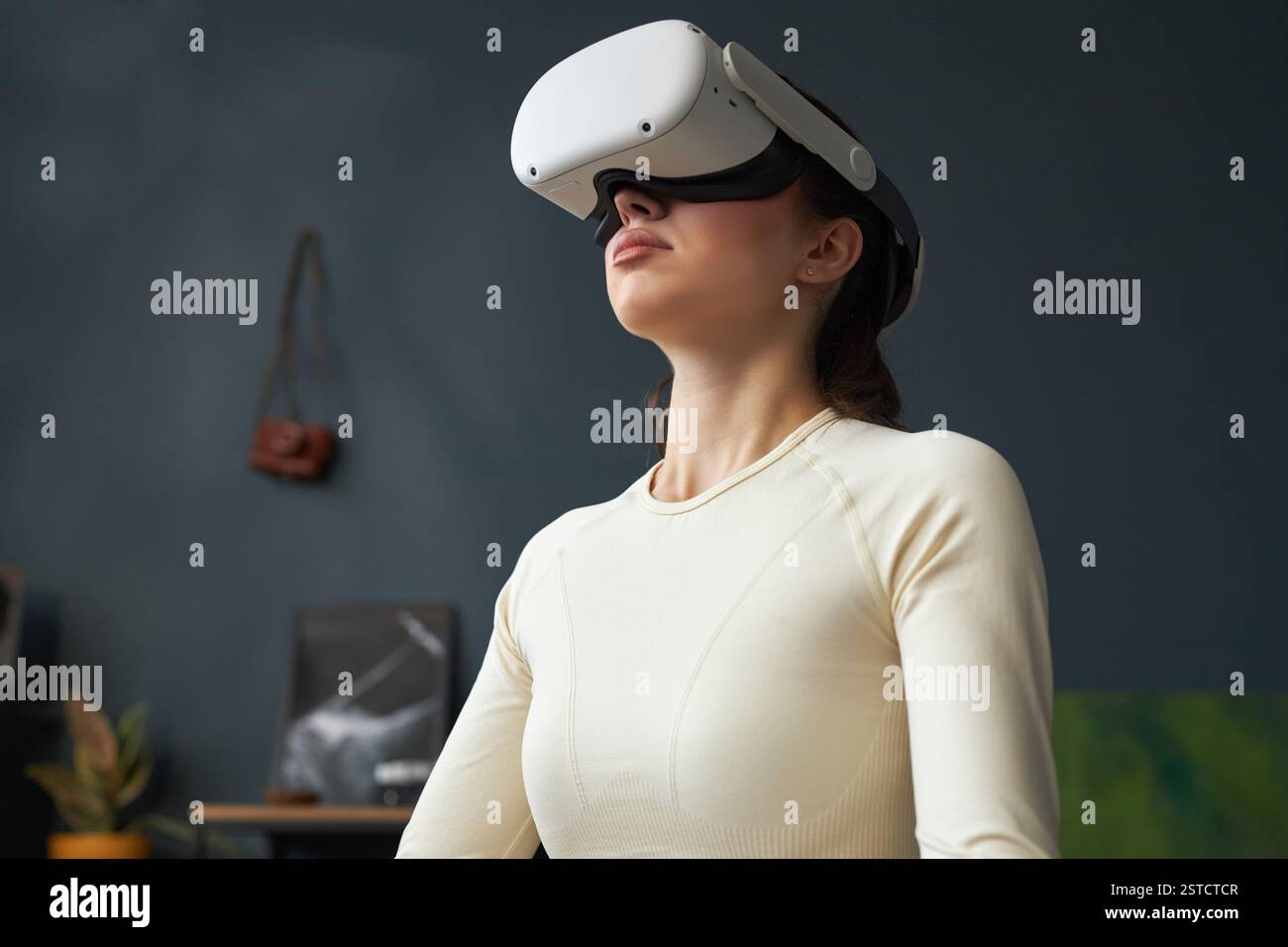 Exploring Virtual Reality with Headset Immersive Experience Stock Photo