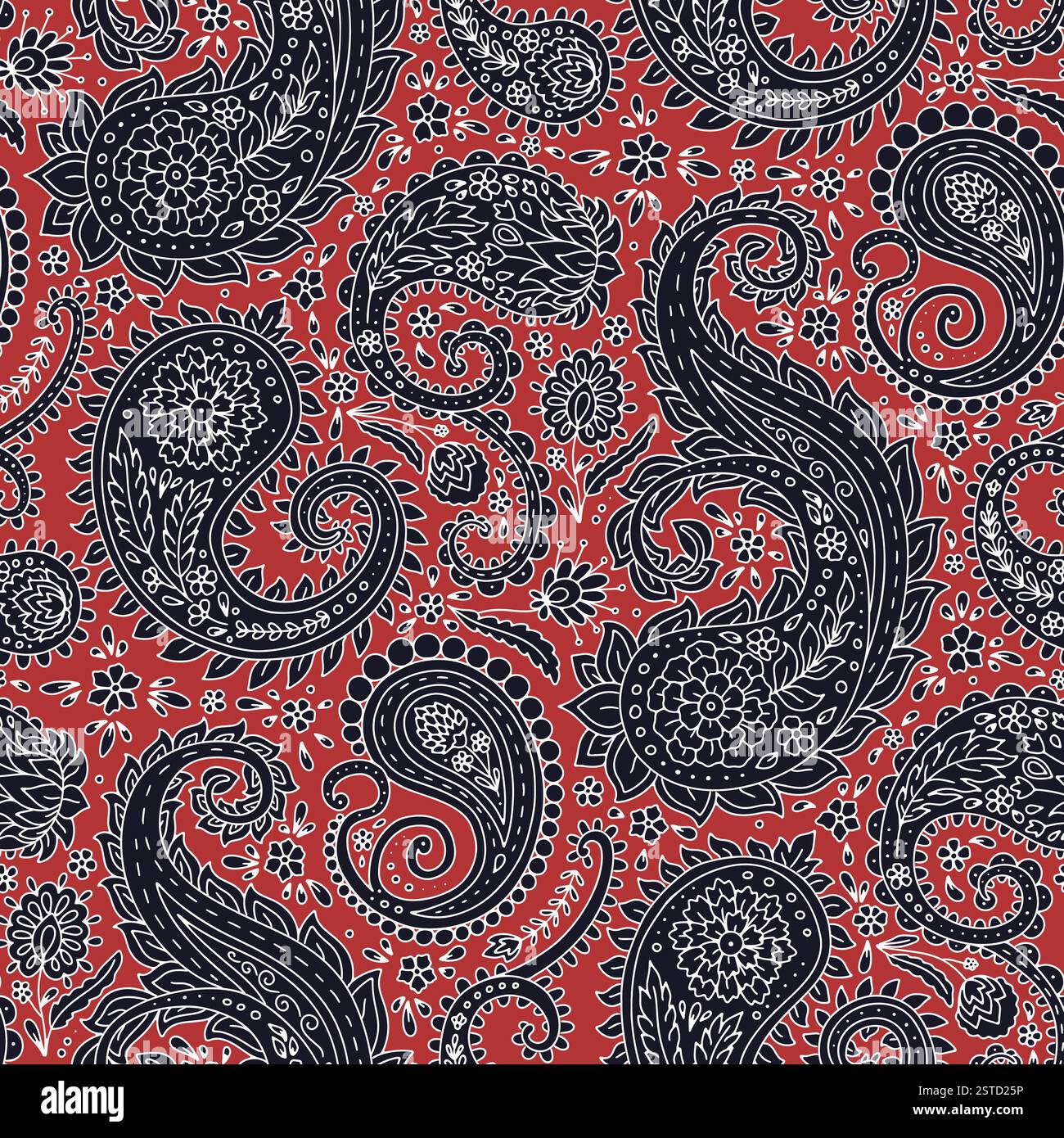 Monohcrome seamless pattern with Paisley motifs Stock Vector Image ...