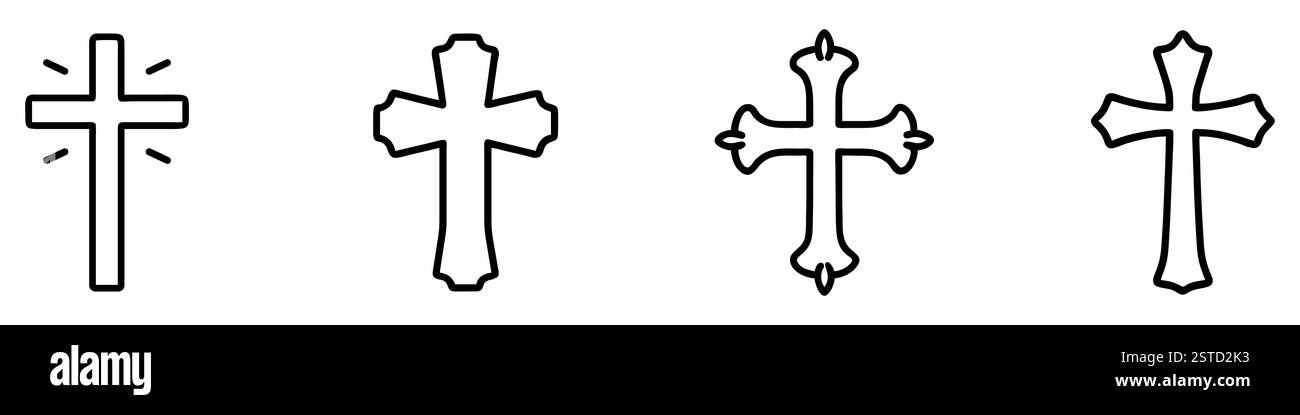 Christian cross icon. Set of linear crosses icons isolated on white ...