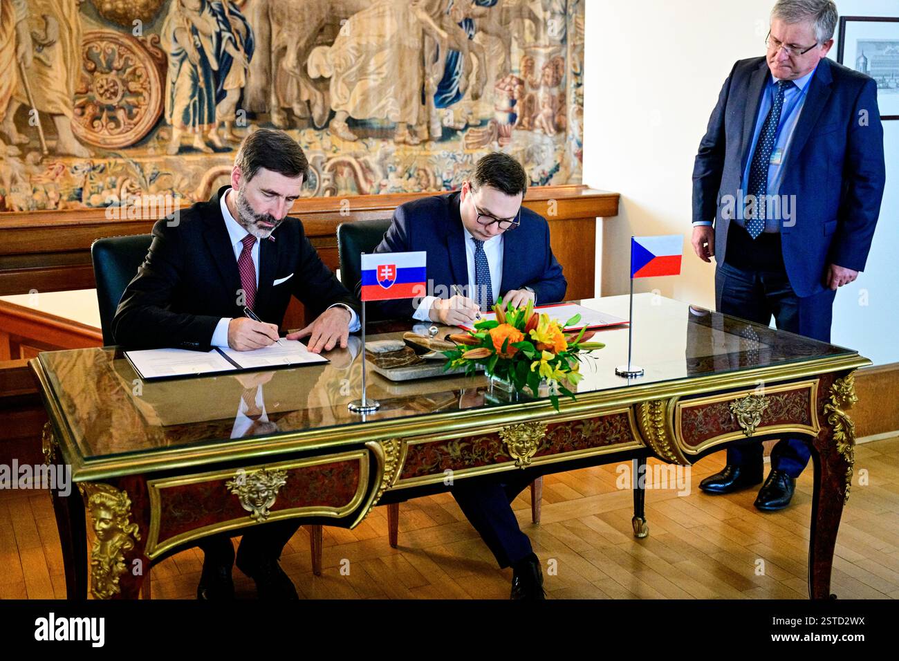 Prague, Czech Republic. 18th Feb, 2025. From right Czech Foreign