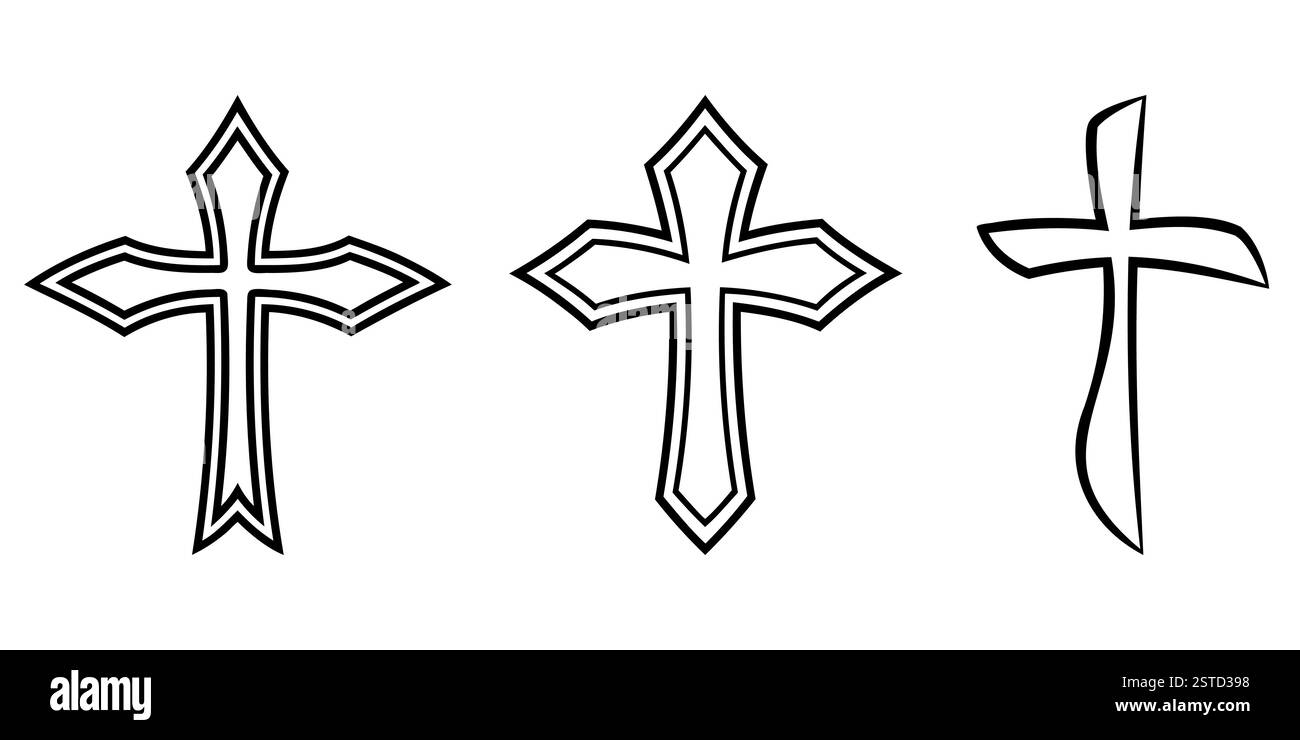 Christian cross icon. Set of linear crosses icons isolated on white ...