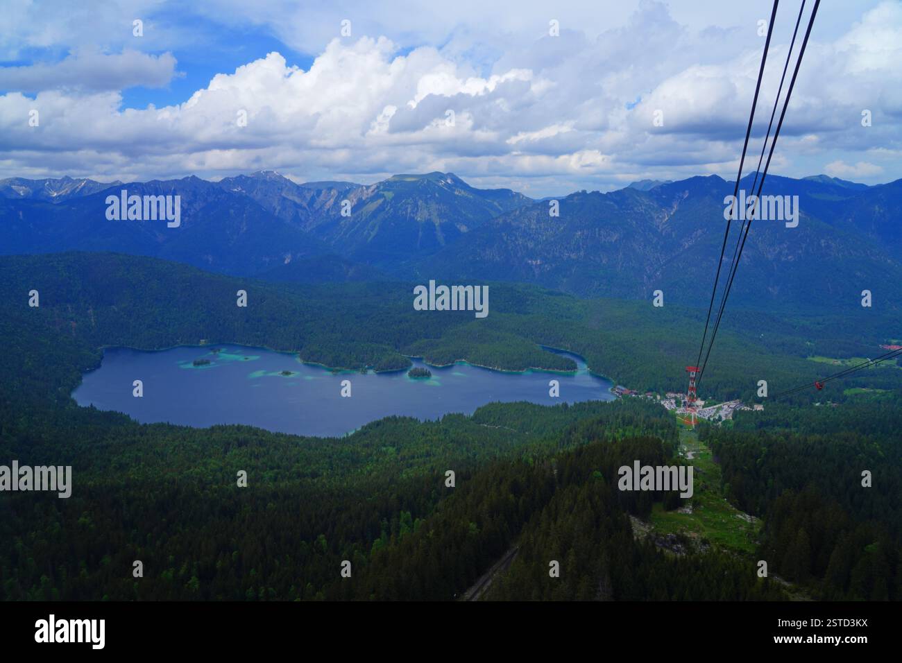 Summer view of Lake Eibsee in Bavaria, Germany, base of the Zugspitze ...