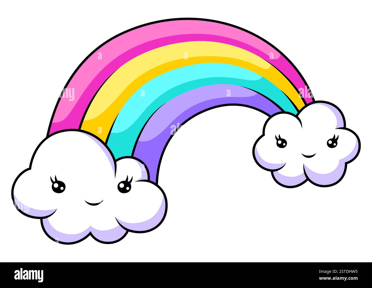 Illustration of cute kawaii rainbow with clouds. Funny seasonal child ...