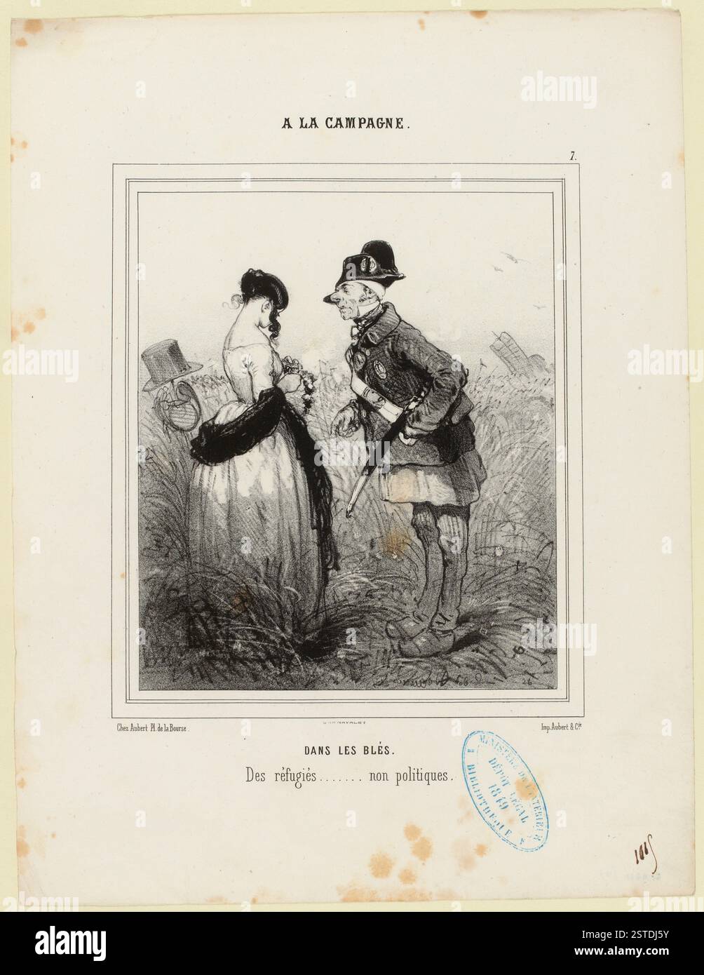 Flowering Rifle In the countryside, a young woman braids a crown of flowers while a man ...