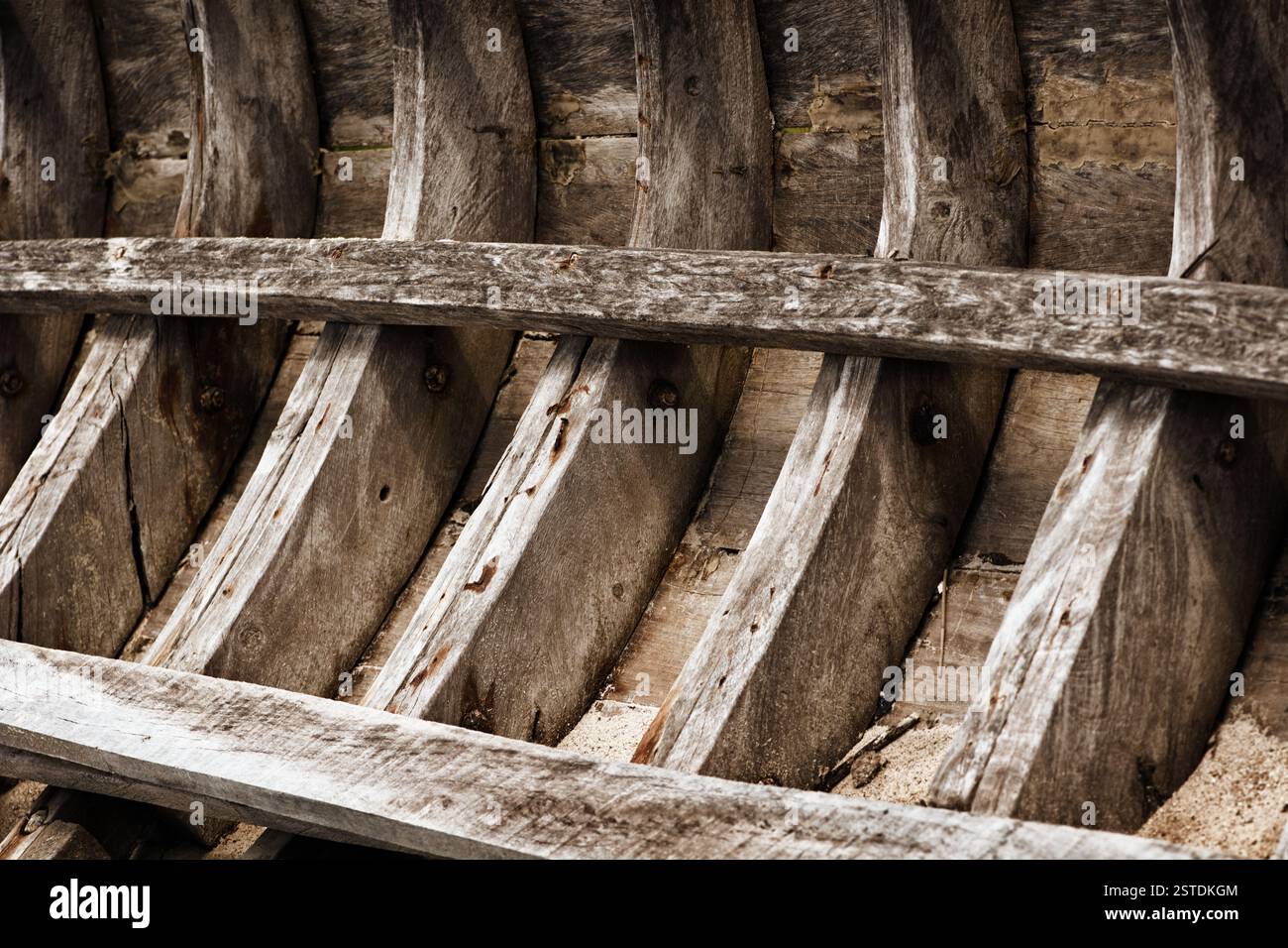 Skeleton of an old wooden fishing boat. Thailand Stock Photo - Alamy