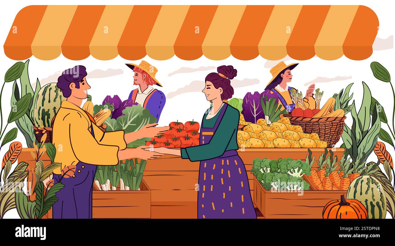 Farmers market fresh produce exchange vibrant scene colorful stalls ...