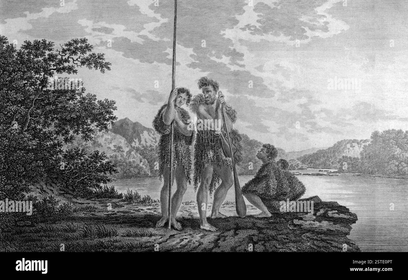 Family in Dusky Bay, New Zealand, engraving from Captain Cook first ...