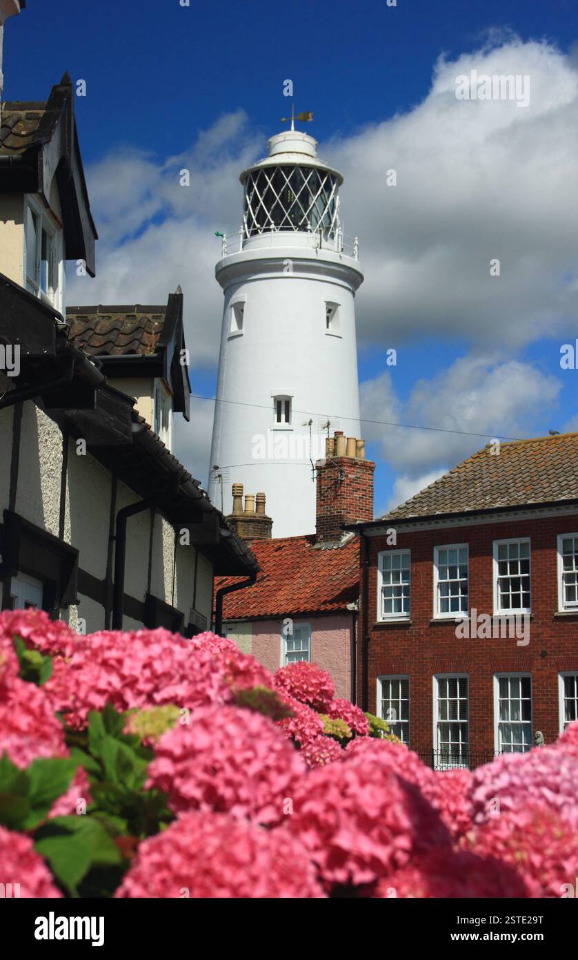 Southwold lighthouse in the centre of Southwold, a pretty seaside town in Suffolk, East of England, UK. July. Stock Photo