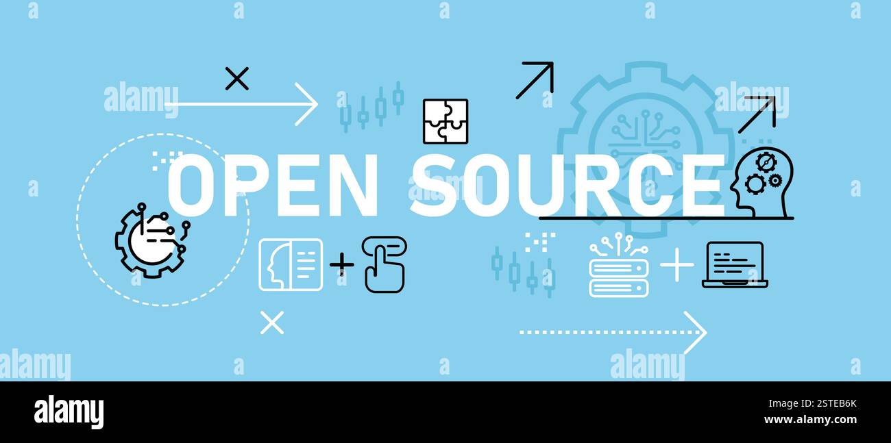 Open source conceptual software programming repository management version control license development engine coding technology icon concept design Stock Vector