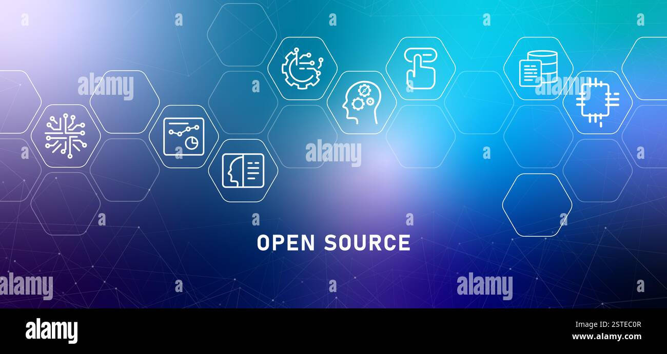 Open source gradient header software license system coding management version control engine programming data information development icon design Stock Vector