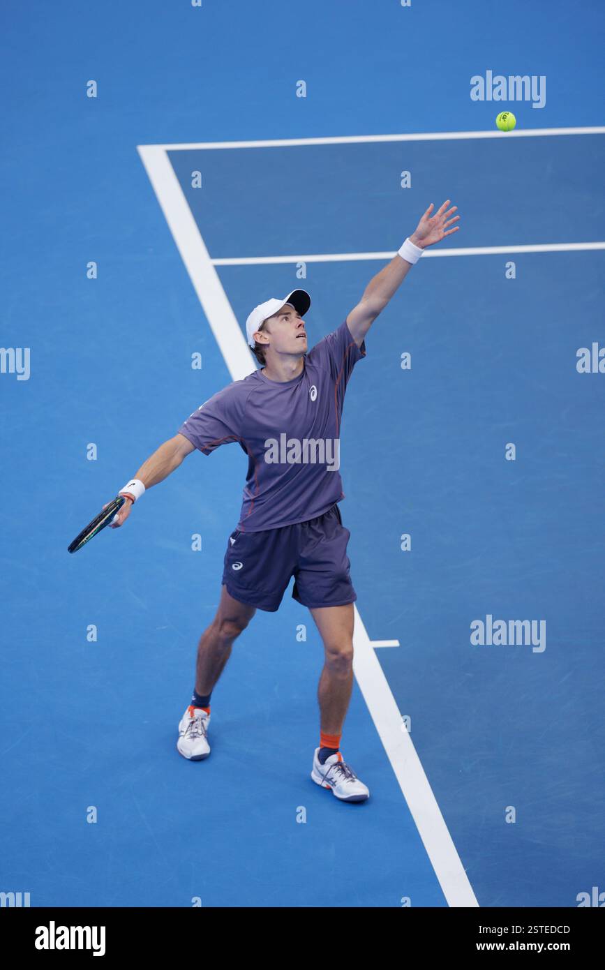 Doha, Qatar. 18th Feb, 2025. Alex De Minaur of Australia during the