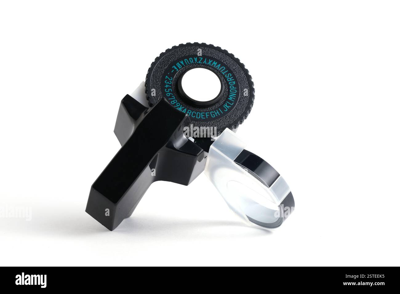 Manual mechanical printer for text on white background Stock Photo