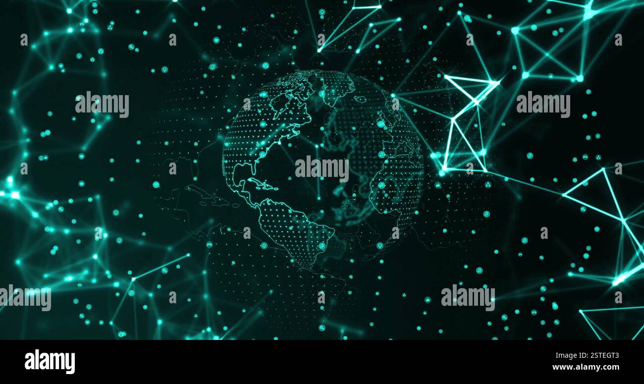 Digital globe with network connections and data points, futuristic image Stock Photo