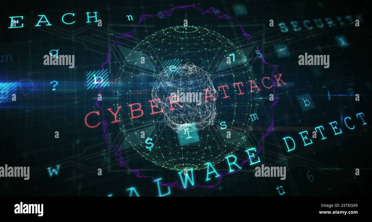 Warning text image over digital globe with numbers and network connections Stock Photo