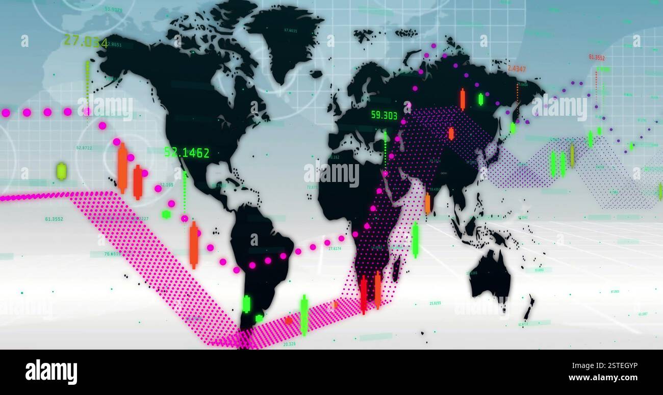 Image of digital data processing over world map Stock Photo - Alamy