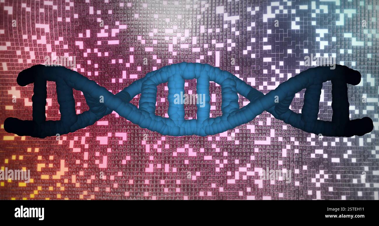 DNA strand and binary coding, scientific data processing image Stock Photo