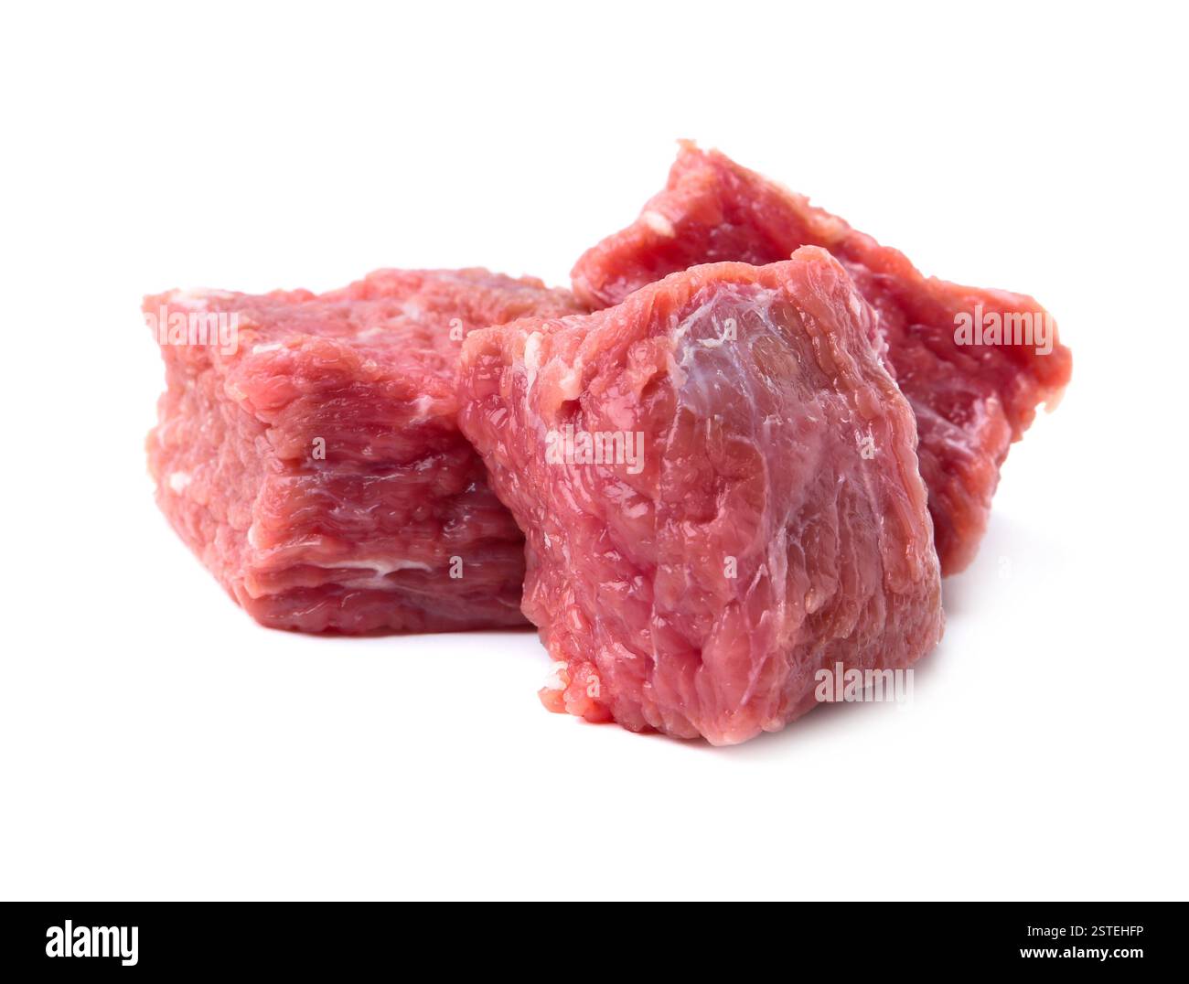 Pieces of raw beef meat isolated on white Stock Photo - Alamy