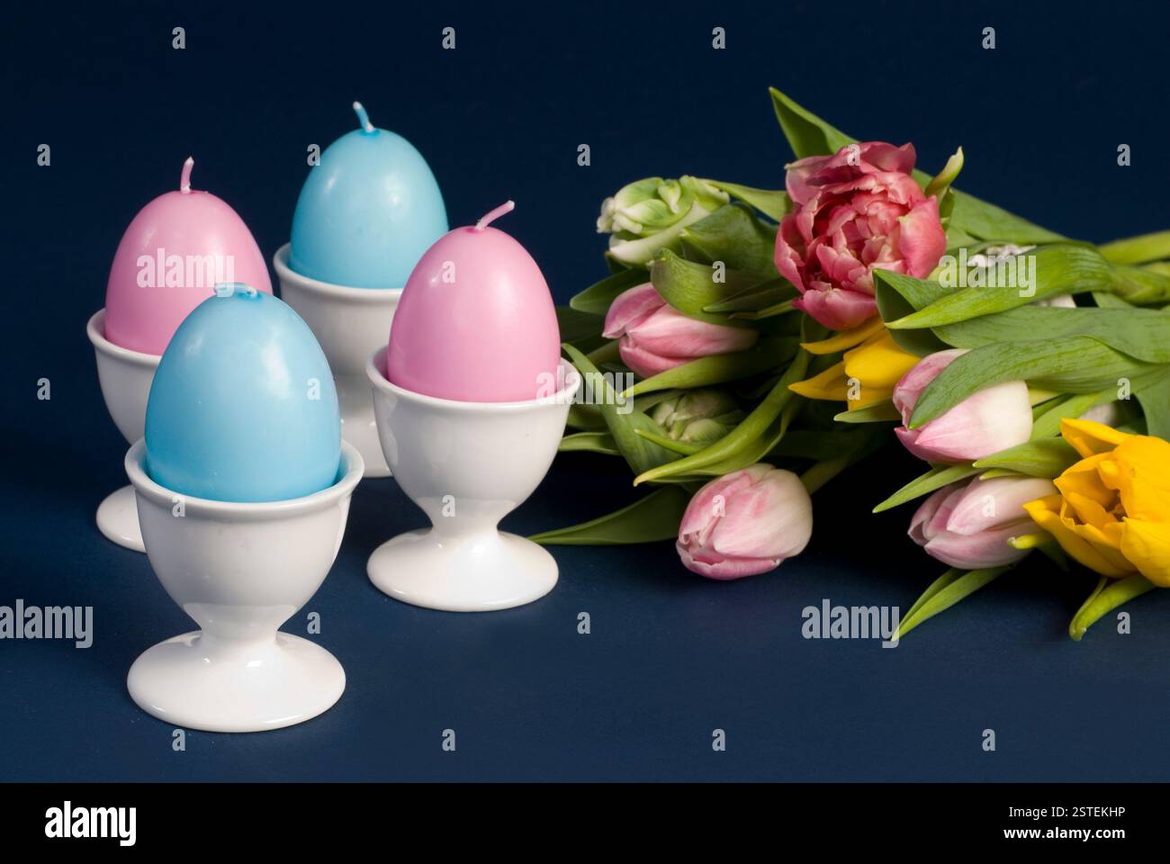 Easter eggs and flowers Stock Photo