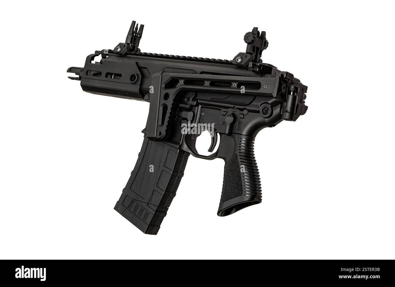 Compack Ar A black airsoft replica of an automatic AR-style carbine, featuring a ...