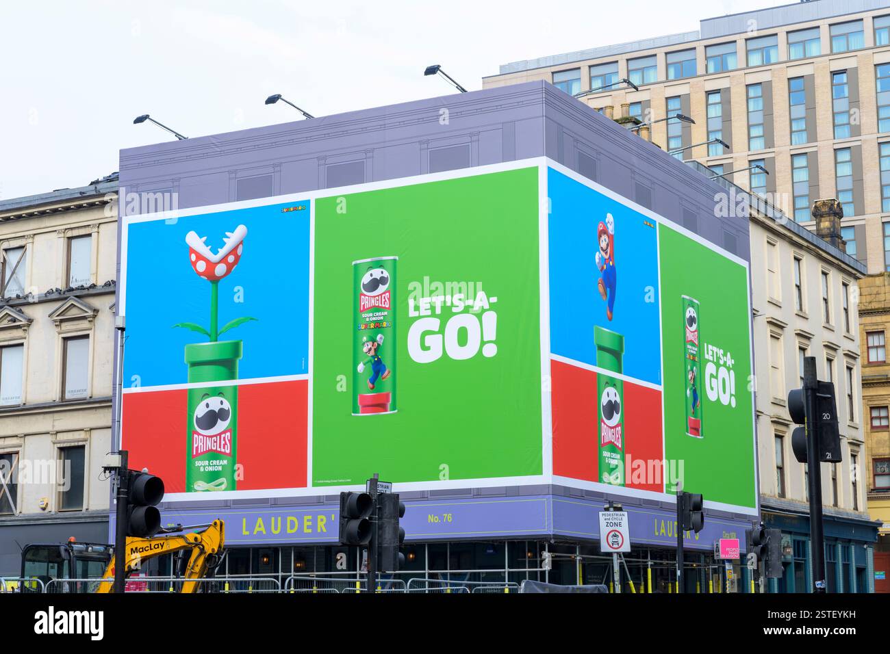 Billboard advertising Pringles and Nintendo Super Mario snack, Glasgow, Scotland, UK, Europe Stock Photo