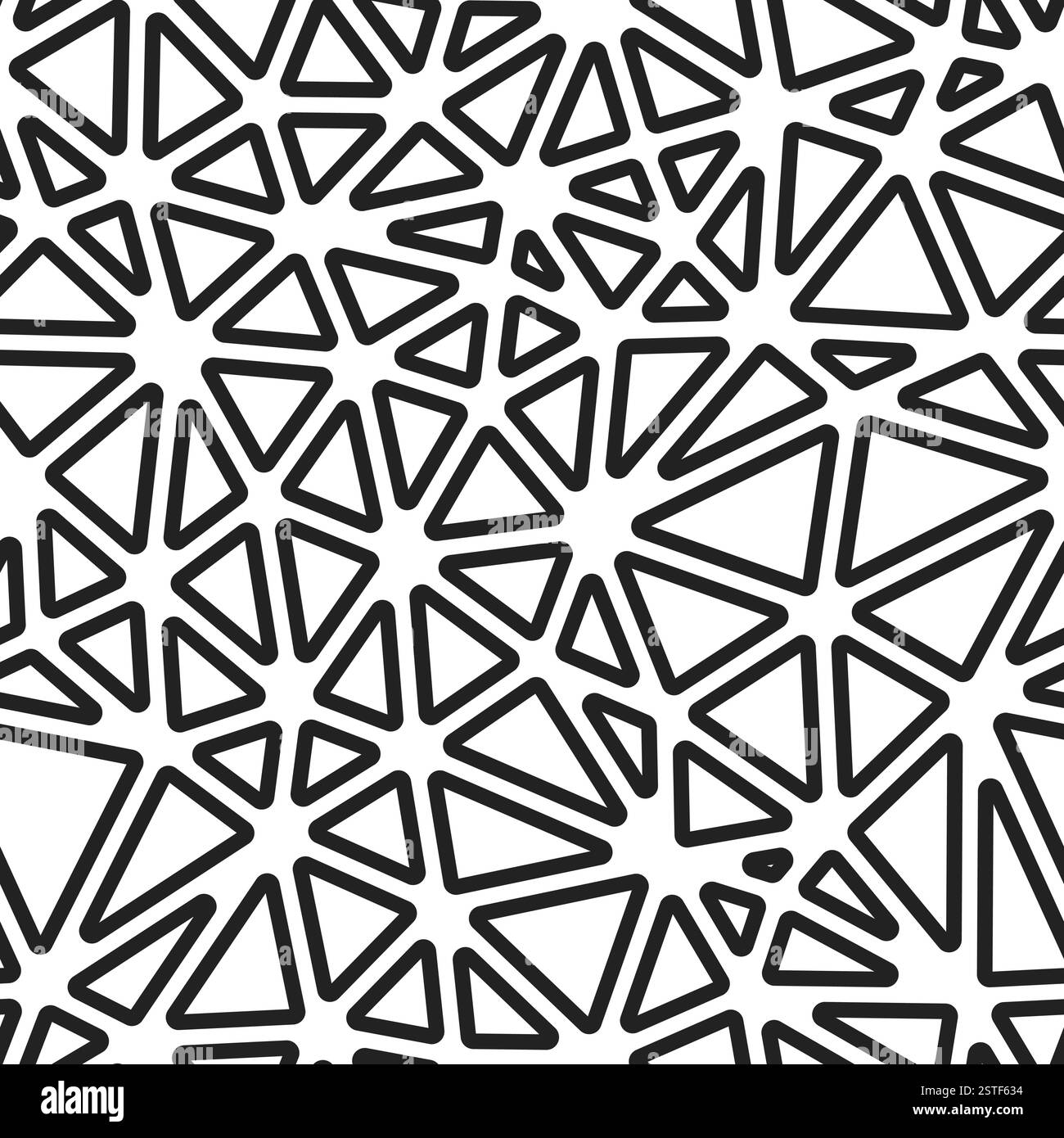 Vector science background. Medium triangles size. Black and white style. Rounded triangles outlined. Repeatable pattern. Monochrome contrast. Stock Vector