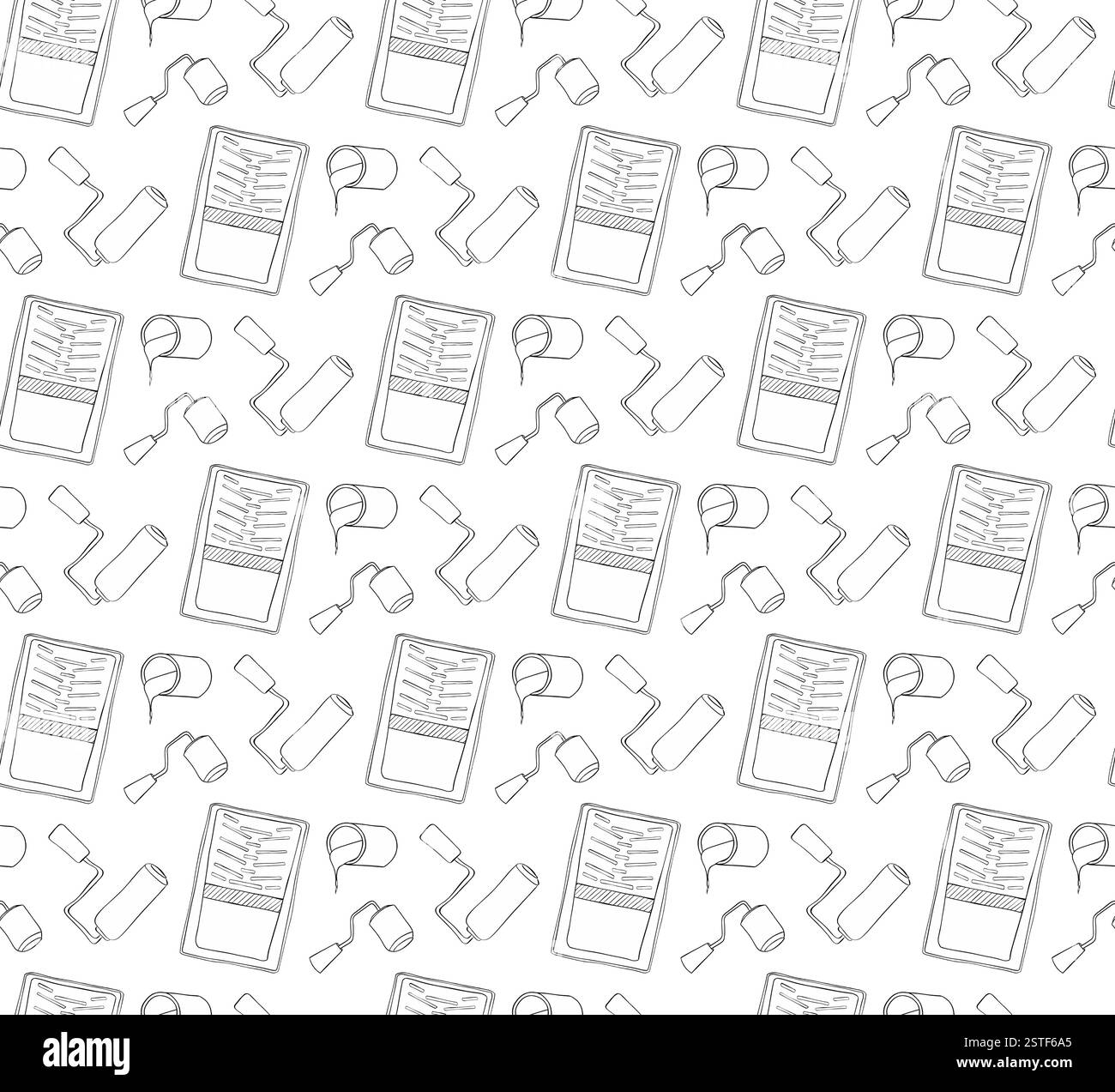 Paint tray and paint roller and color can seamless pattern. Vector ...