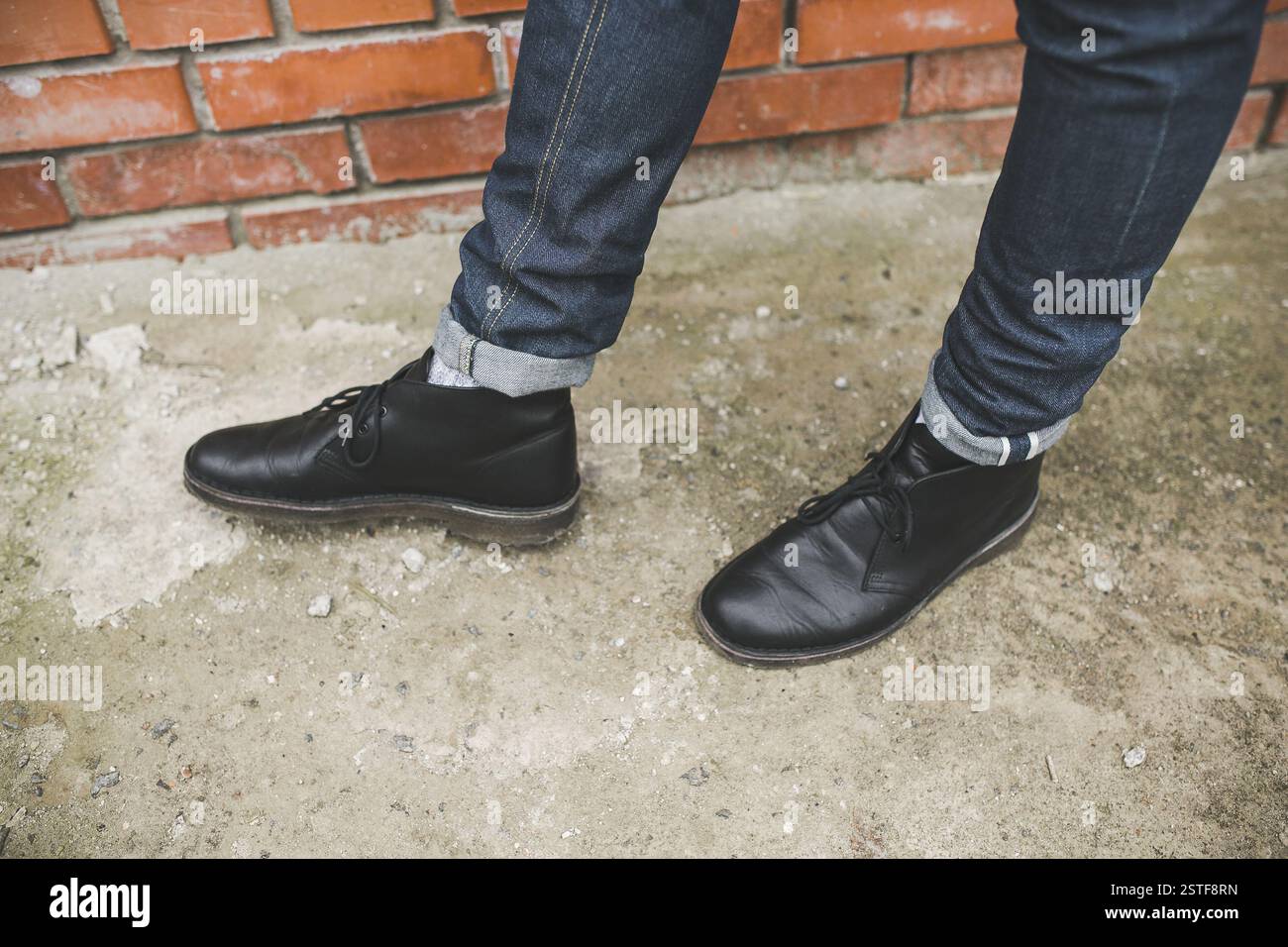 Confident man posing in selvedge  jeans Stock Photo
