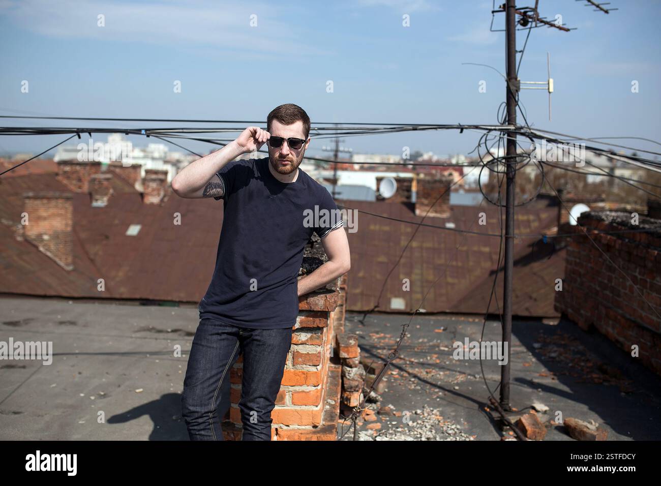 Confident man posing in selvedge  jeans Stock Photo