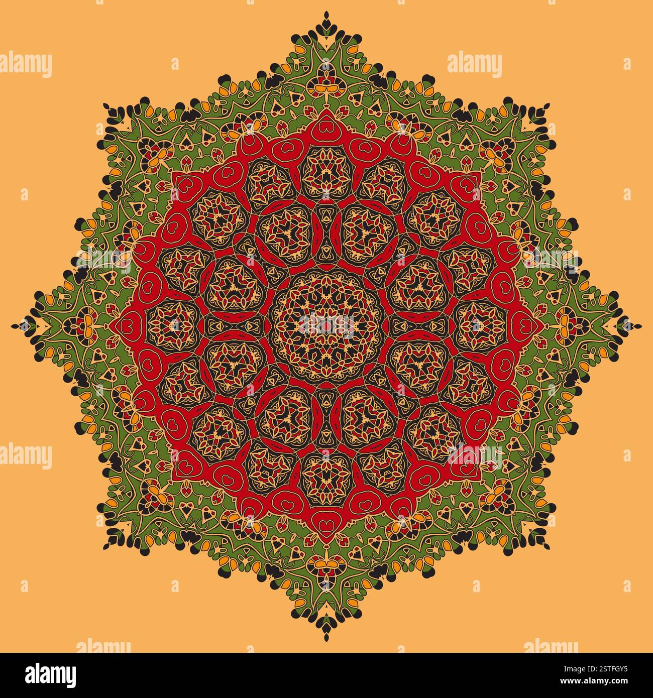 Green and Red Oriental Mandala. Stock Photo