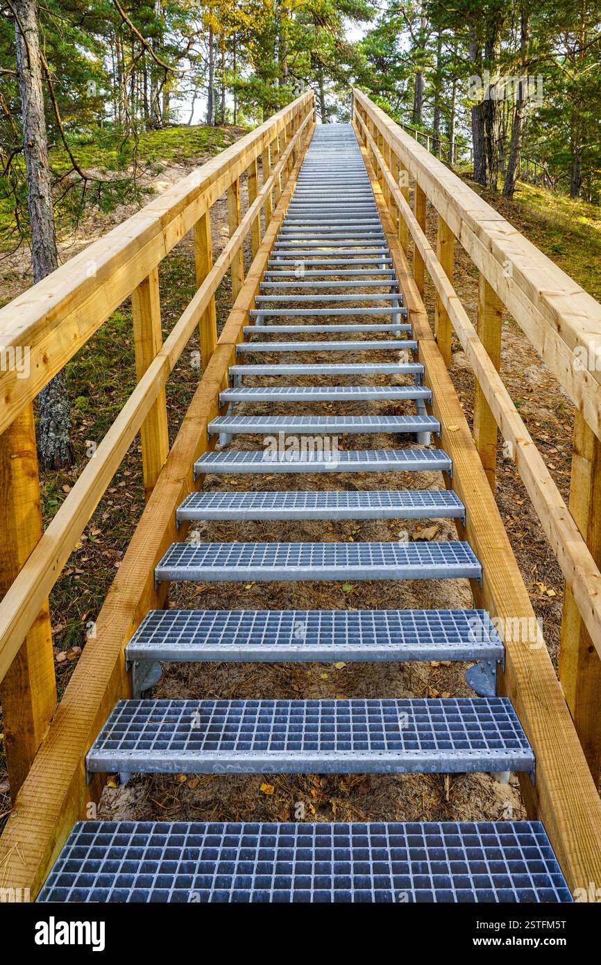 New high leading up stairs in a nature park with galvanized metal ...