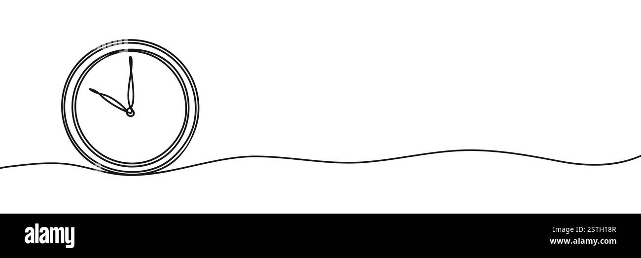 Clock continuous one line drawing on white background. Hand drawn clock ...