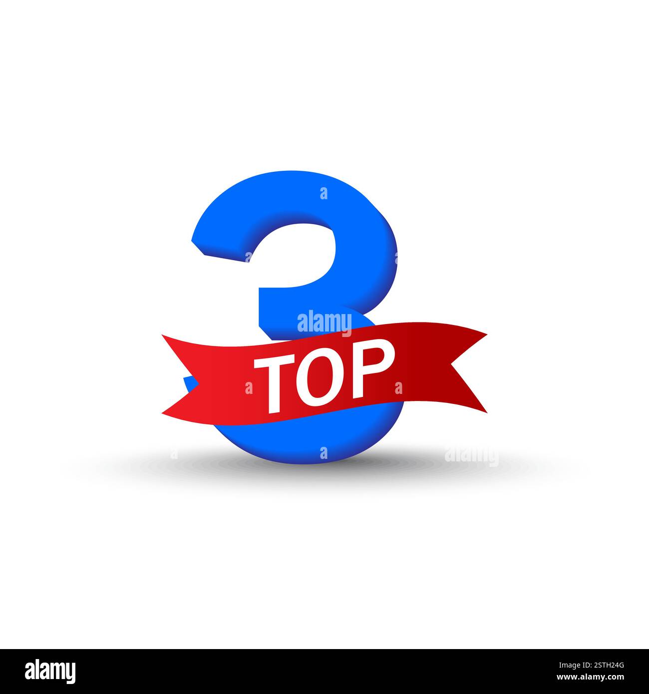 Blue 3 shape. Red TOP ribbon. Vector ranking icon. Bold numeric design. Stock Vector