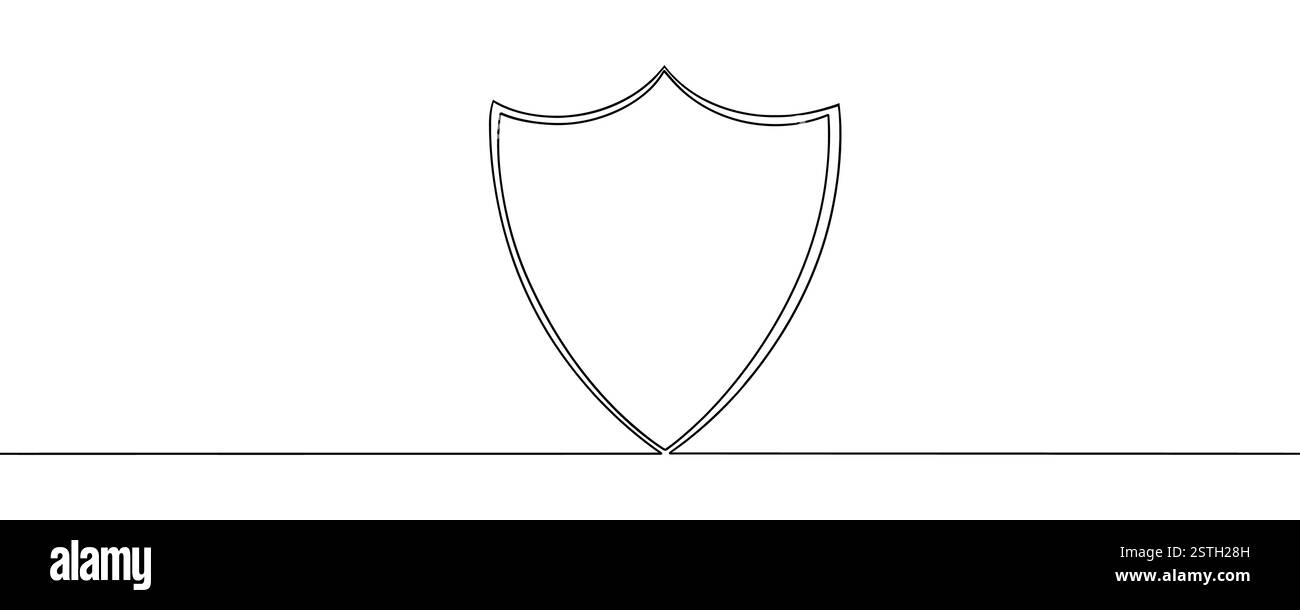 Shield of one continuous line drawn. Security shield drawn in one line ...