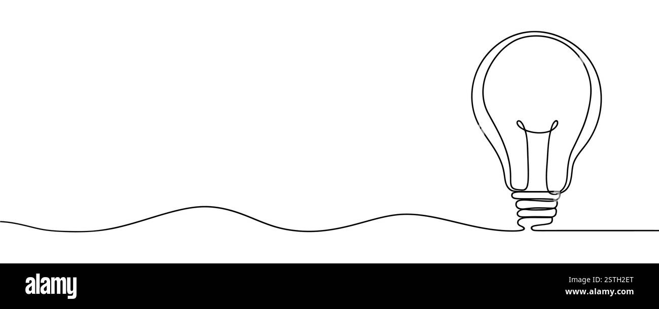 Single continuous one line art idea light bulb. Creative solution ...