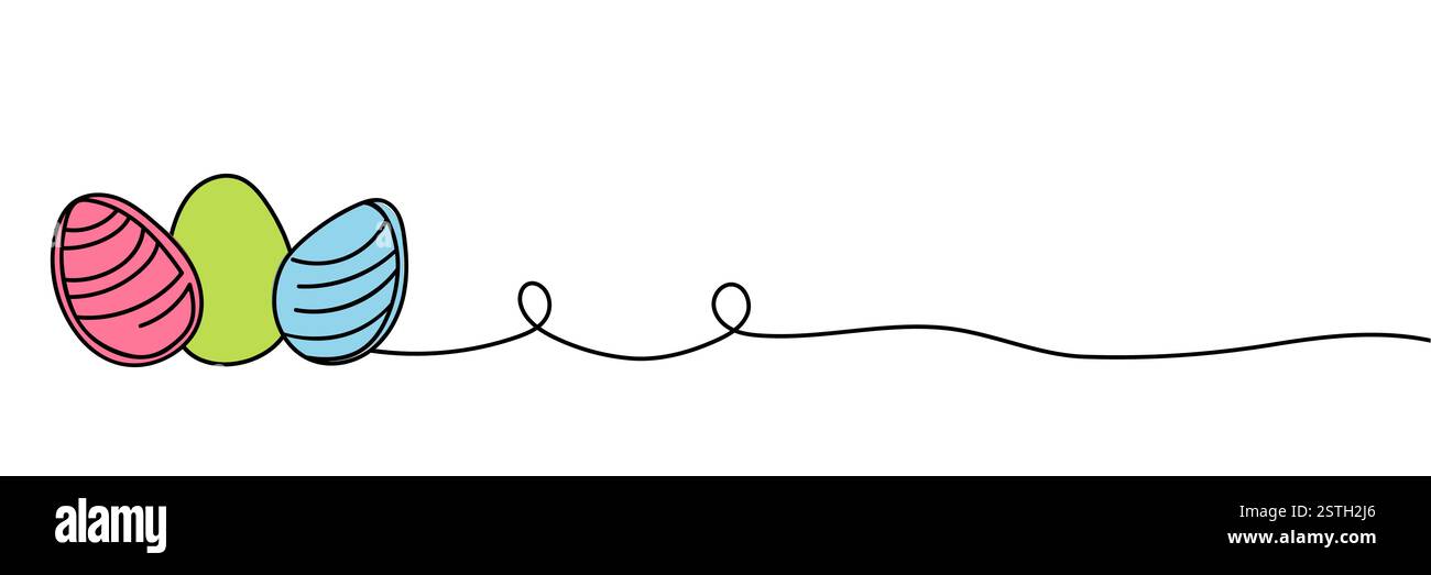 Easter eggs and color spots, one continuous line drawing. Easter illustration Stock Vector