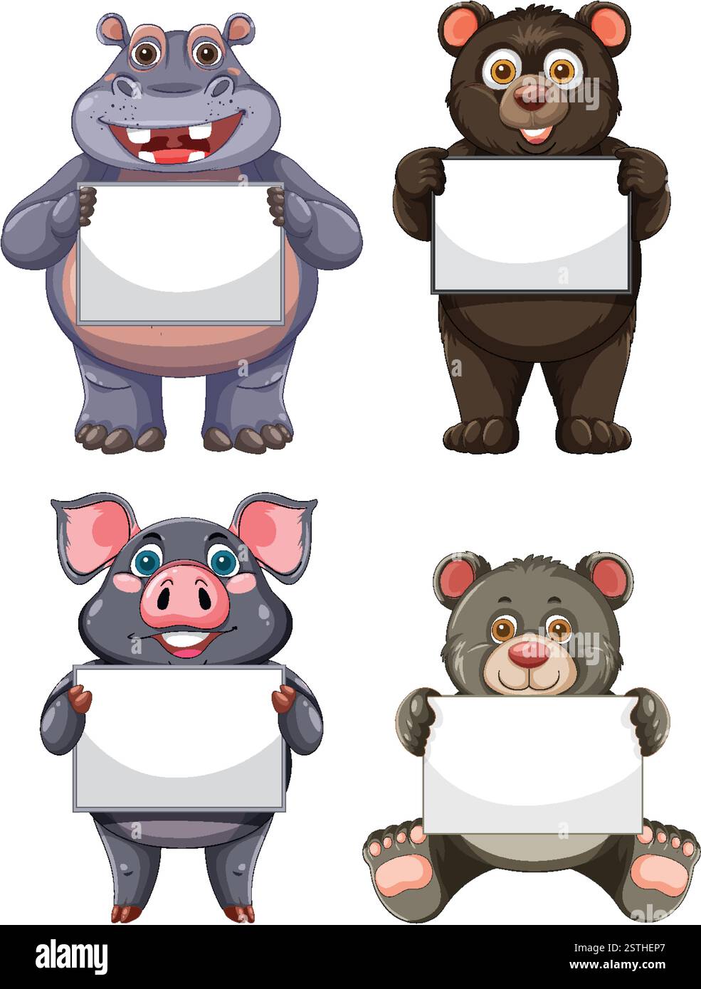 Adorable animals with blank signs for messages Stock Vector Image & Art ...