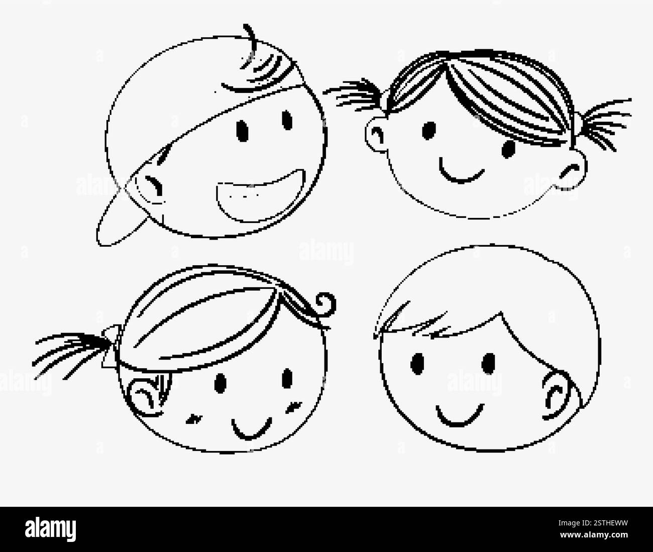 Four smiling children in simple line art style Stock Vector Image & Art ...