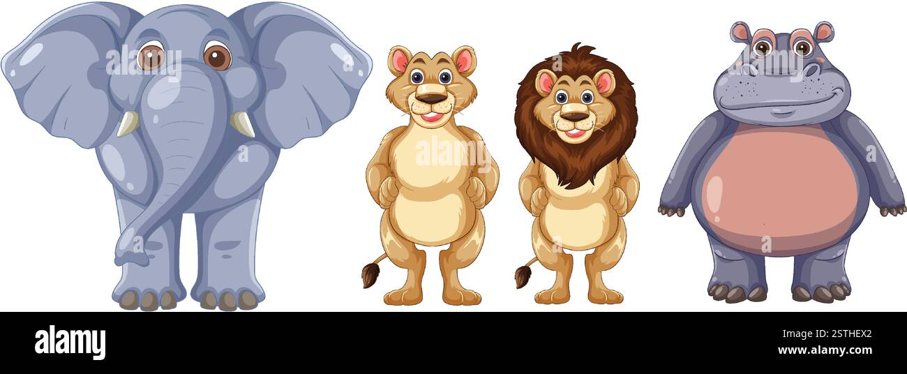 Cute animals standing together in a friendly pose Stock Vector Image ...