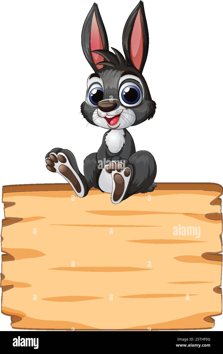 Cute rabbit sitting atop a blank wooden sign Stock Vector Image & Art ...