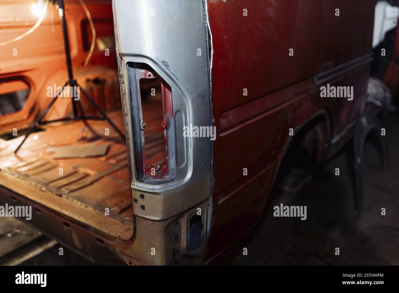 Rear panel of a van in the process of metal restoration and repair ...