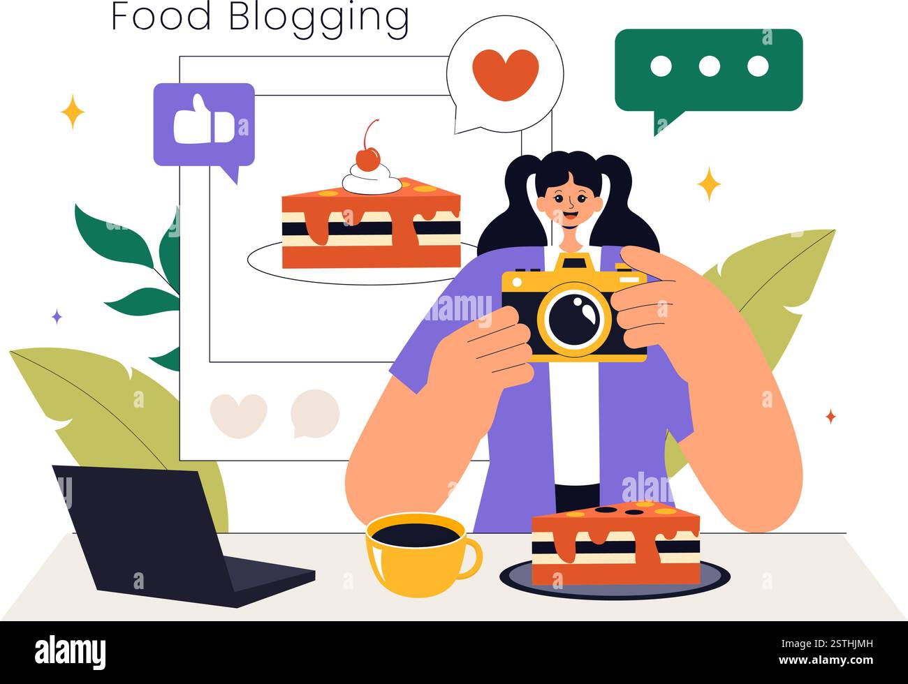Food Blogger Vector Illustration featuring an Influencer Reviewing and ...