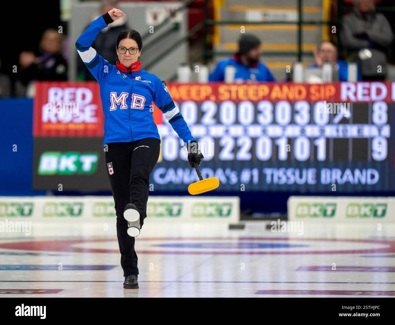 Manitoba skip Kerri Einarson celebrates her comeback win over fellow Manitoban Kate Cameron