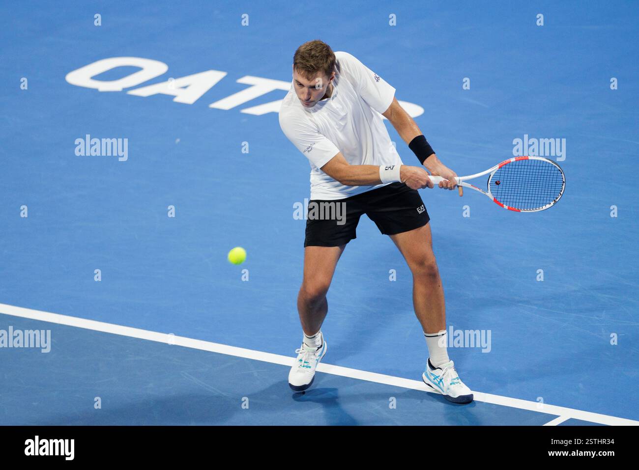 Hamad Medjedovic of Serbia during the 2025 Qatar ExxonMobil Open, ATP