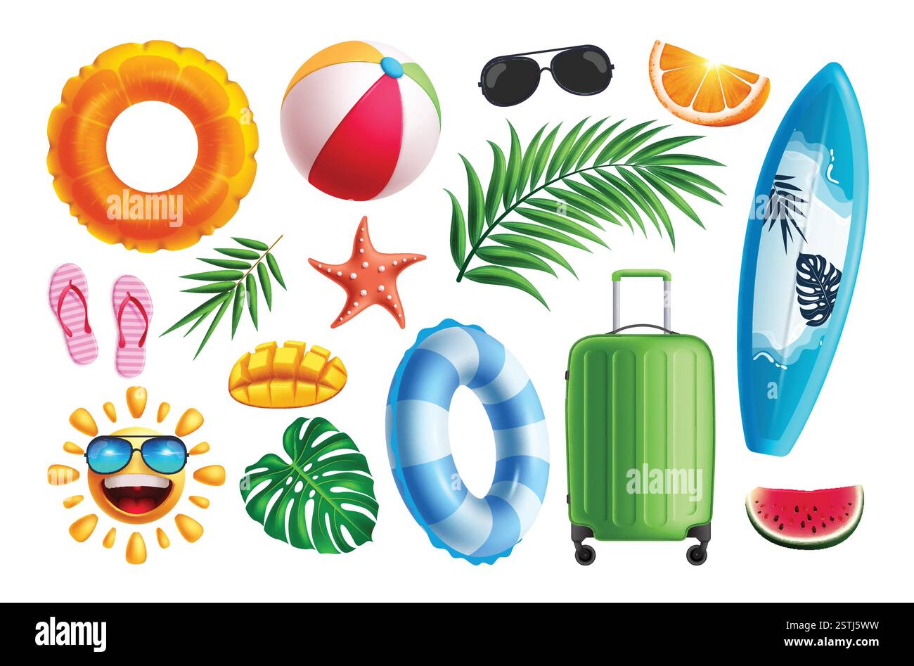 Summer elements clipart set. Summer beach elements collection for ...