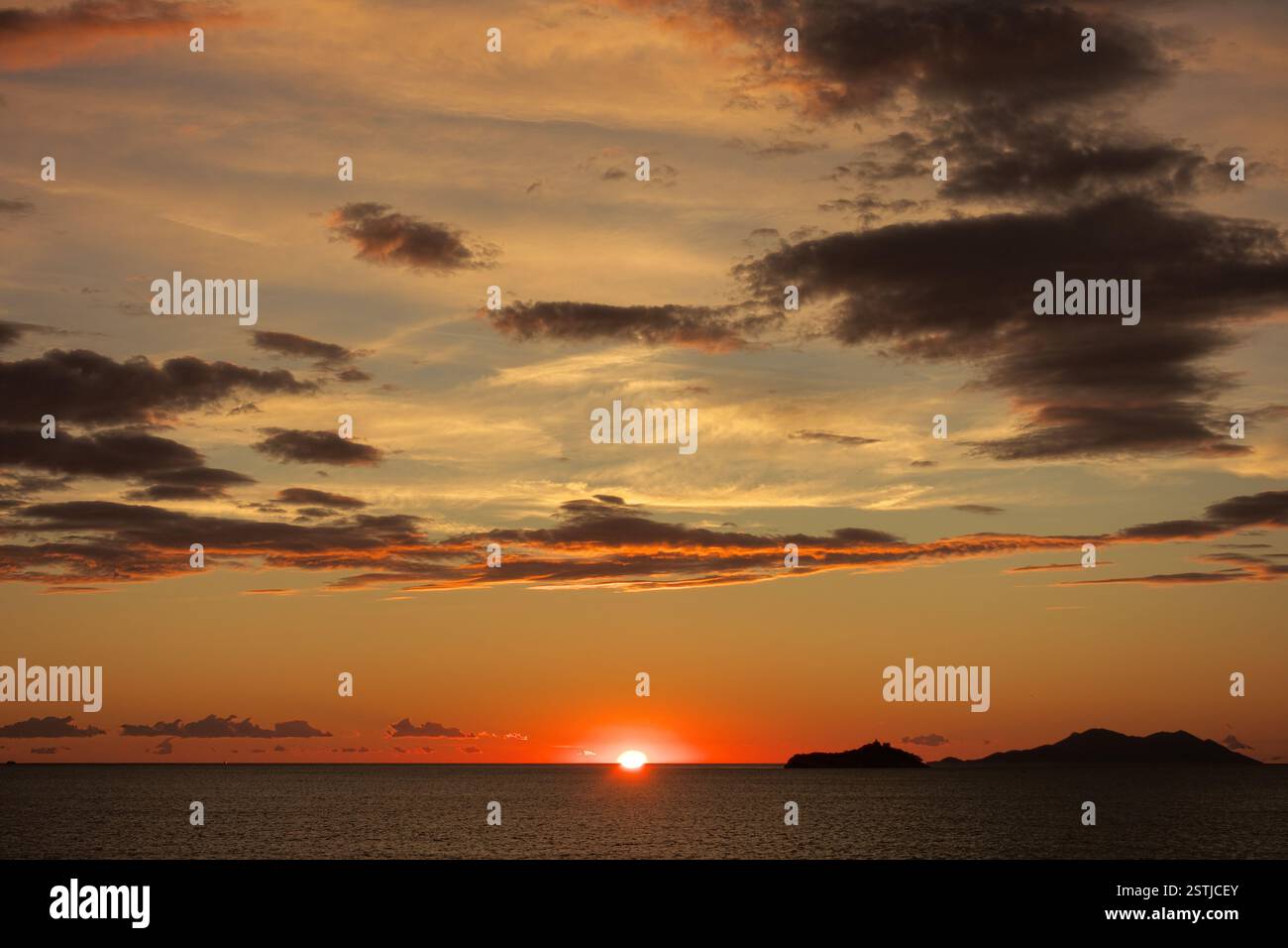 colourful sky sunset with clouds on Adriatic Sea from Dubrovnik, Croatia Stock Photo
