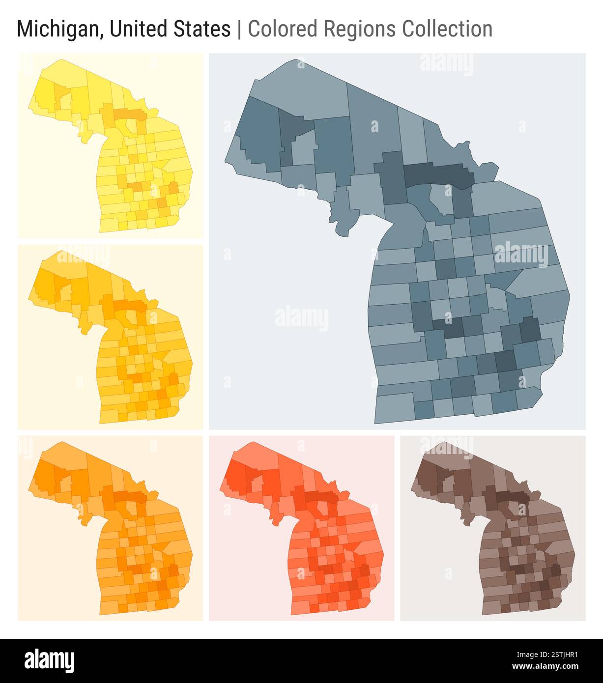 Michigan, United States. Map collection. State shape. Colored counties ...